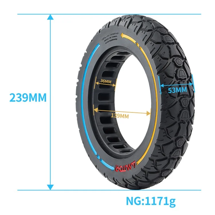 AMITOR Ruota in Gomma da 10 Pollici per Monopattino con Decorazione a Righe Colorate per Fuori Strada, per Slot da 36mm