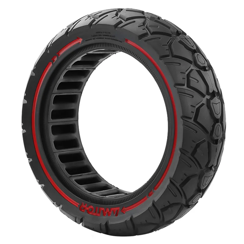AMITOR 10x2.7 Rueda de Repuesto de Patinete de 10 Pulgadas, Línea Roja, Decoración de Goma, para Ranura de 53.5mm