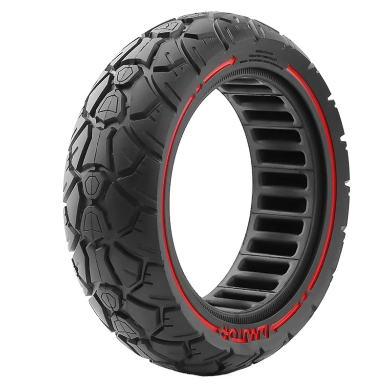 AMITOR 10x2.7 Rueda de Repuesto de Patinete de 10 Pulgadas, Línea Roja, Decoración de Goma, para Ranura de 53.5mm