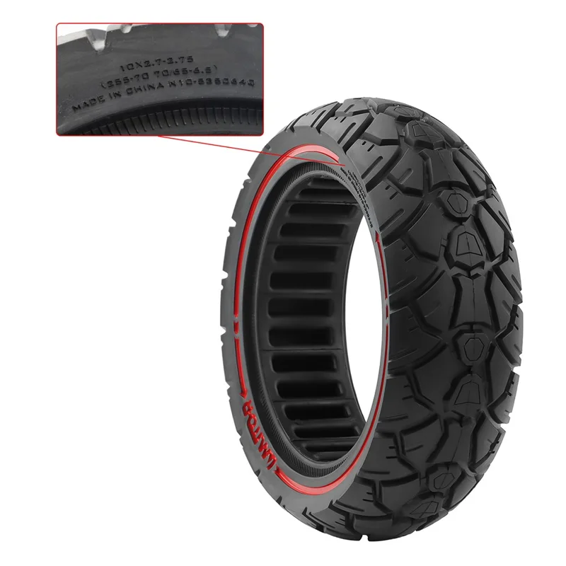 AMITOR 10x2.7 Rueda de Repuesto de Patinete de 10 Pulgadas, Línea Roja, Decoración de Goma, para Ranura de 53.5mm