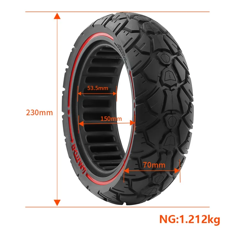 AMITOR 10x2.7 Rueda de Repuesto de Patinete de 10 Pulgadas, Línea Roja, Decoración de Goma, para Ranura de 53.5mm
