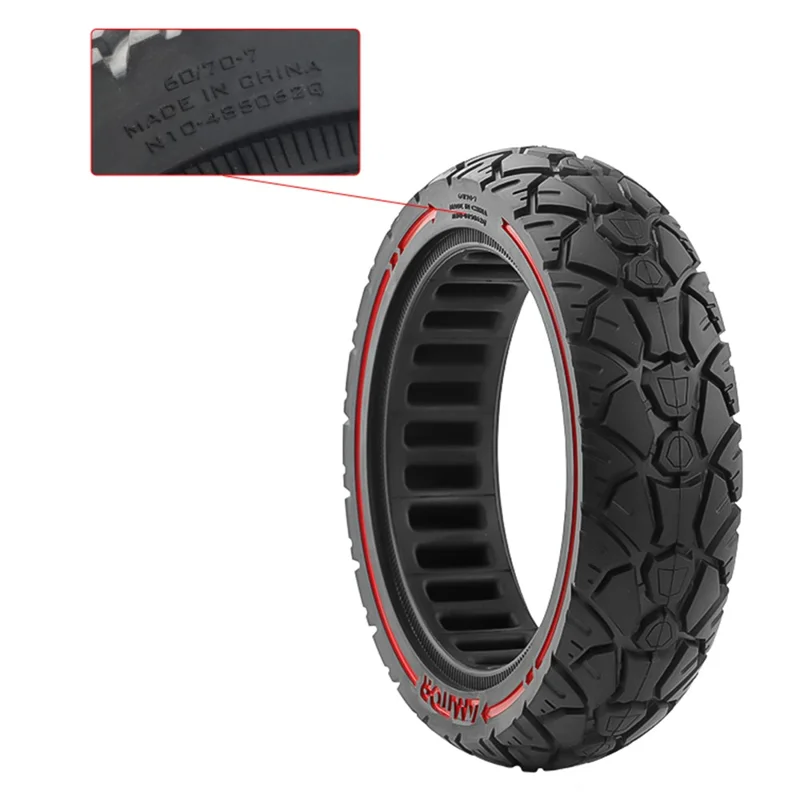 Roue de scooter de 10 pouces AMITOR 60/70-7 avec décoration de ligne colorée pour usage tout-terrain, pneu en caoutchouc pour fente de 48,5 mm