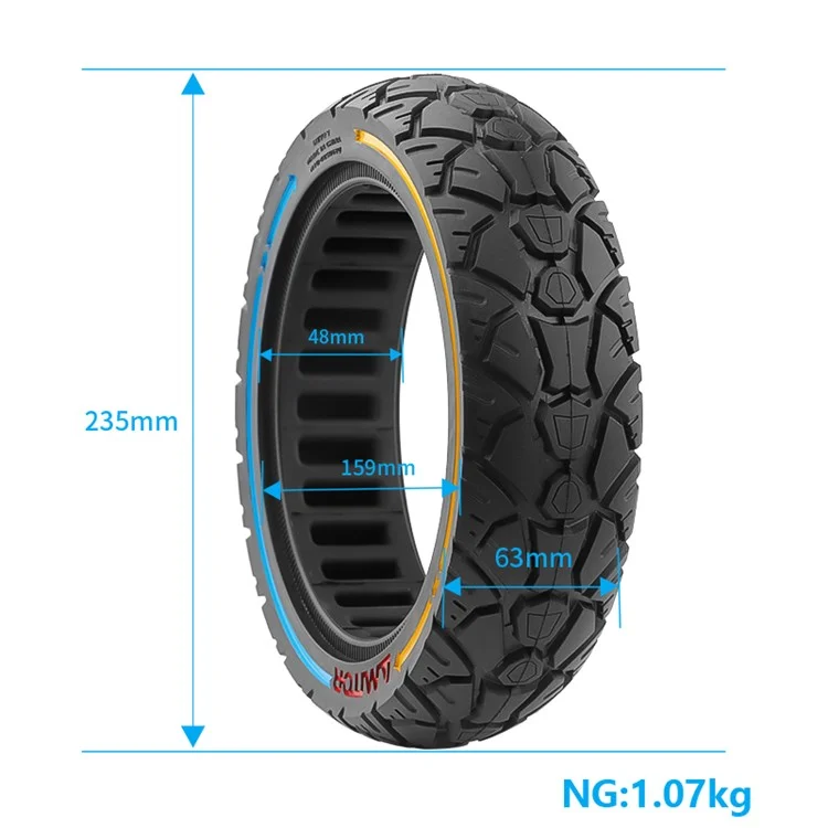 AMITOR 10-Zoll-Elektroroller Anti-Rutsch-Gummi Off-Road-Reifen, 60/70-7 48,5 mm Schlitz