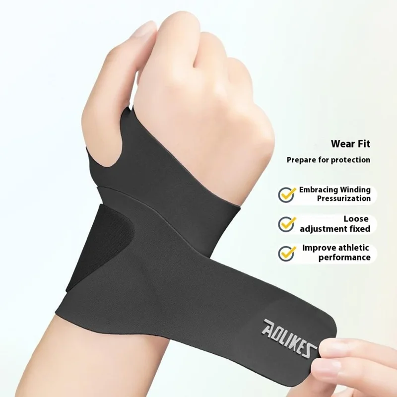 AOLIKES 7935 1Pc Wrist Guard Sprained Wrist Fixing Strap Sports Fitness Thin Summer Wrist Band - Grey M