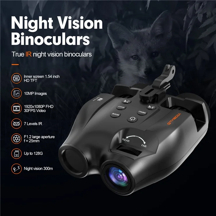 Jumelles de vision nocturne GTMEDIA N4 1080P HD avec 7 niveaux de luminosité, zoom numérique 5x et télescope pour l'extérieur