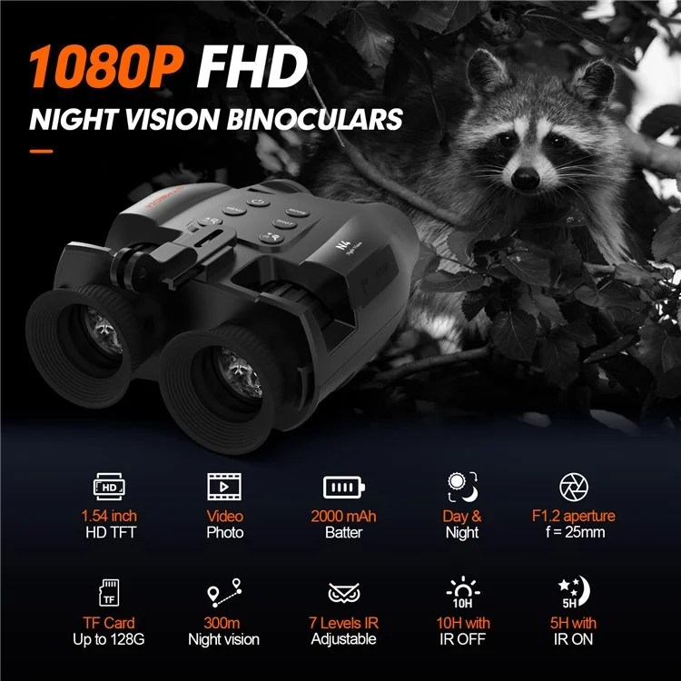Jumelles de vision nocturne GTMEDIA N4 1080P HD avec 7 niveaux de luminosité, zoom numérique 5x et télescope pour l'extérieur