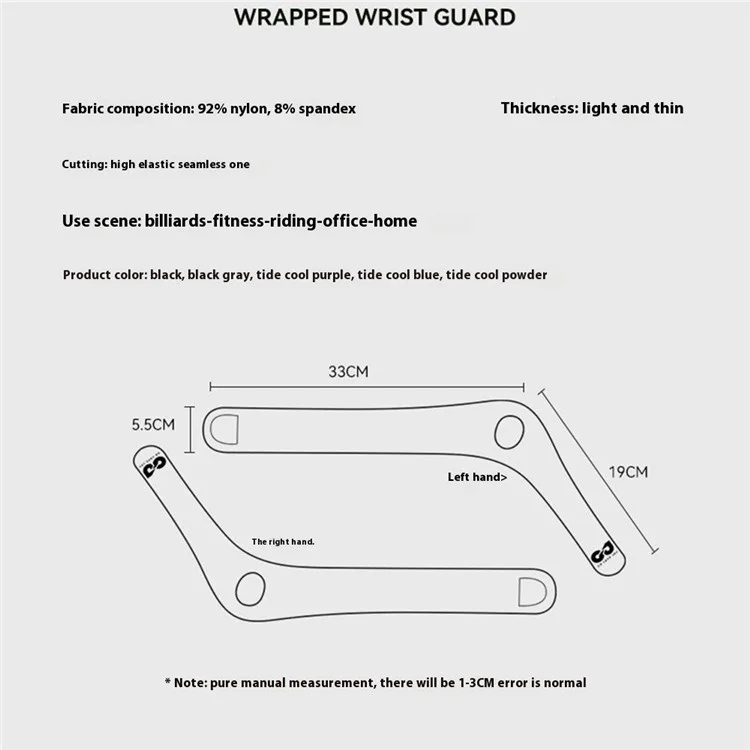 GOLOVEJOY HW15 Supporto per polso da snooker, biliardo e biliardo, manica per guaina tendinea, guanto da allenamento - Nero / Mano sinistra