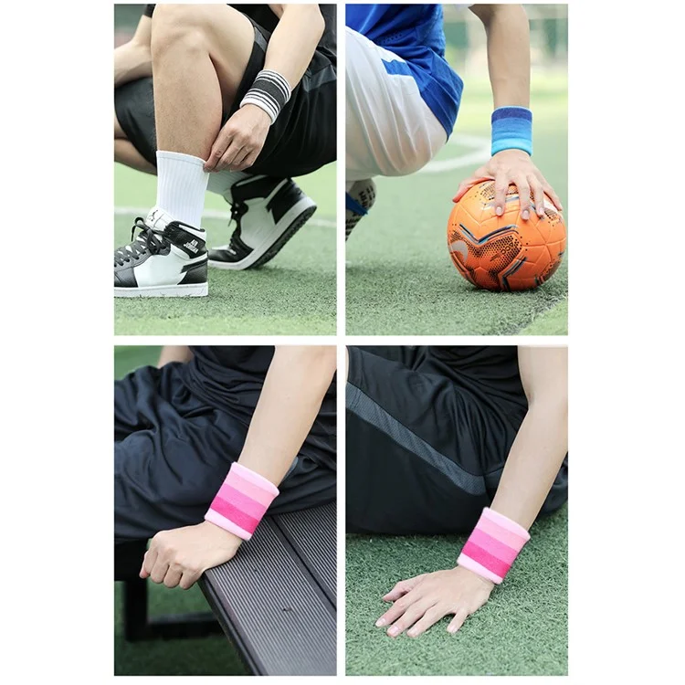 7.5x9.5cm Sweat Absorbing Wristband Basketball Cycling Running Unisex Thin Sports Wrist Band - White+Lake Green