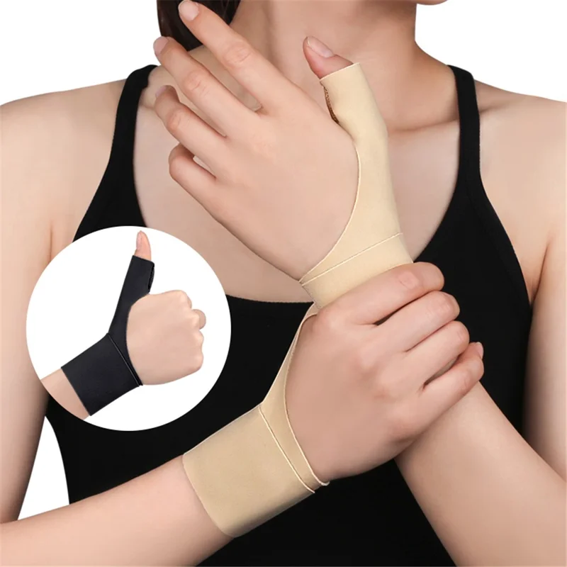 004 1Pc Slim Thumb Wrist Support Brace Lycra Fabric Adjustable Compression Wrist Guard - Skin Color / Right Hand