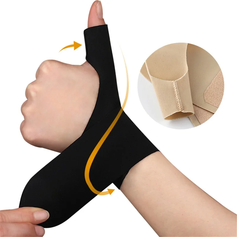 004 1Pc Slim Thumb Wrist Support Brace Lycra Fabric Adjustable Compression Wrist Guard - Skin Color / Right Hand