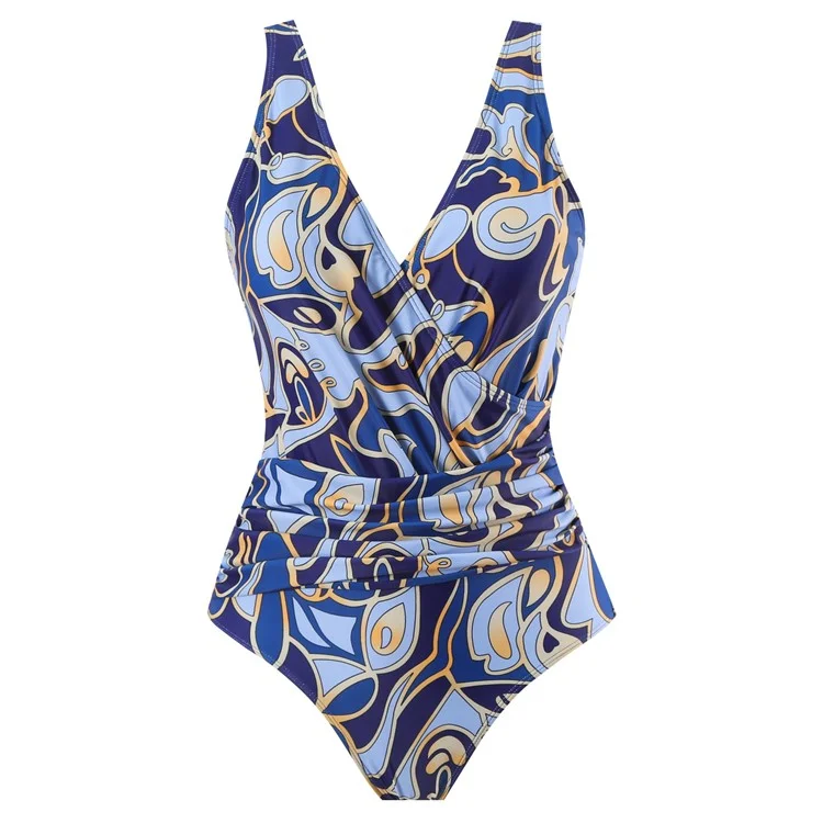 Taille S Maillot de bain une pièce pour femme avec paréo cache-maillot à contrôle du ventre et jupe en mousseline - Bleu