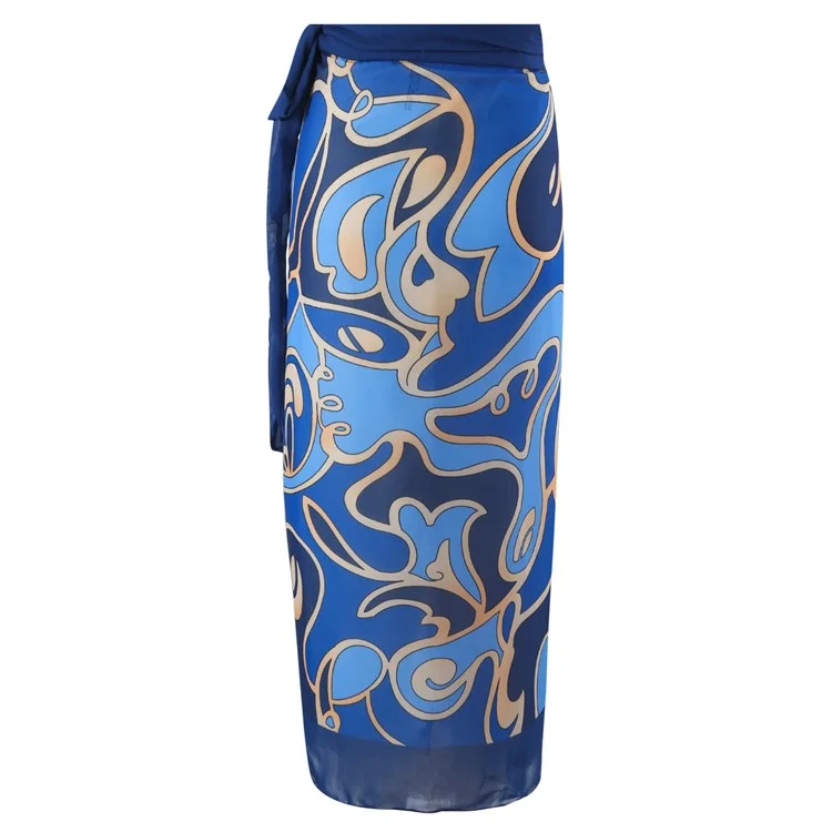 Taille S Maillot de bain une pièce pour femme avec paréo cache-maillot à contrôle du ventre et jupe en mousseline - Bleu