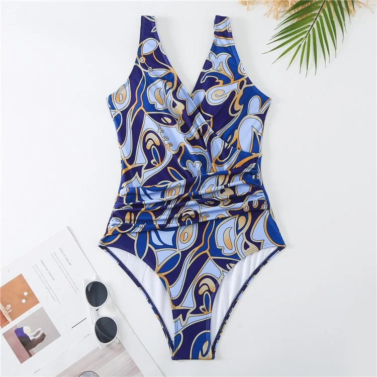 Taille S Maillot de bain une pièce pour femme avec paréo cache-maillot à contrôle du ventre et jupe en mousseline - Bleu