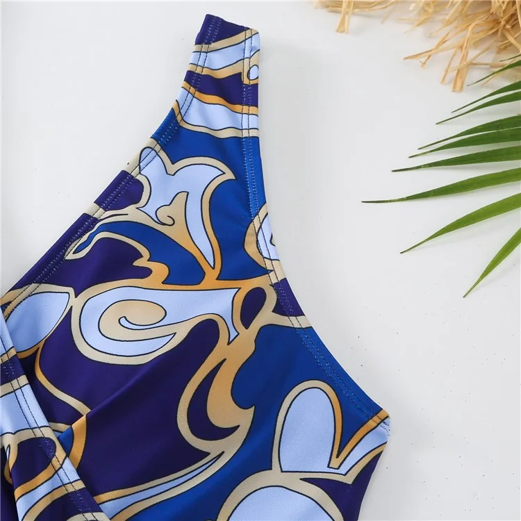 Taille S Maillot de bain une pièce pour femme avec paréo cache-maillot à contrôle du ventre et jupe en mousseline - Bleu