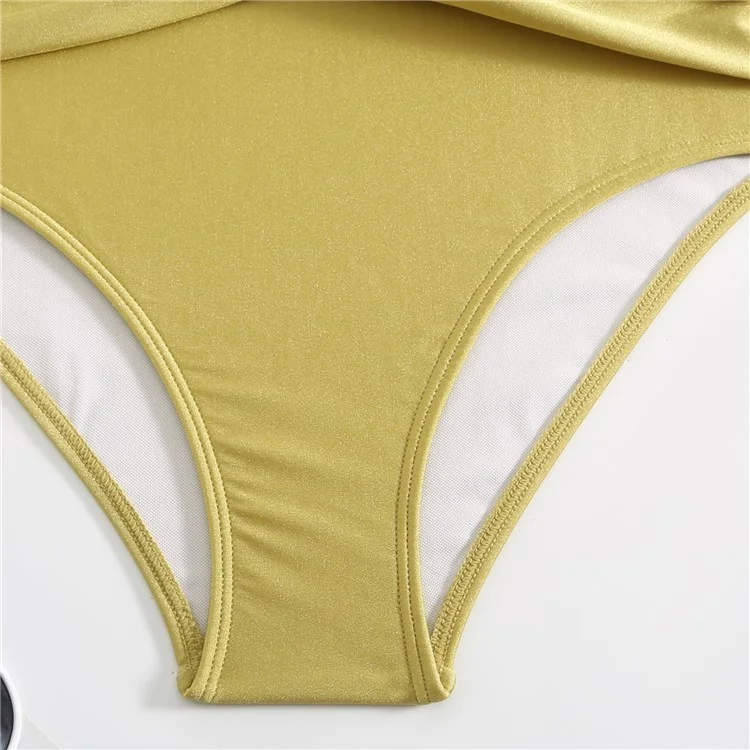Y348 3-teiliges Bikini-Set mit hoher Taille, gepolstertem BH + Hose + Rock, Damenbadeanzug, Größe L - Gelb
