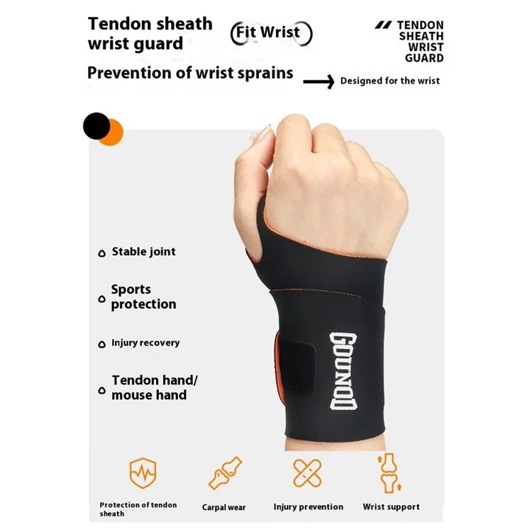 GOUNOD HS070 Bracelet de Soutien du Poignet Manchon de Compression Protection de la Gaine Tendineuse pour Soulagement de la Douleur et Fitness - Noir + Orange