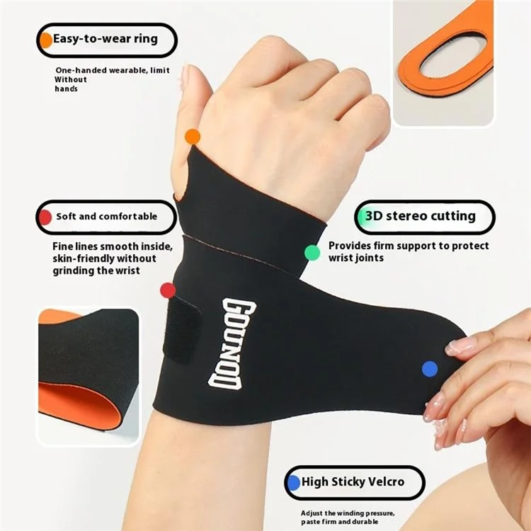 GOUNOD HS070 Bracelet de Soutien du Poignet Manchon de Compression Protection de la Gaine Tendineuse pour Soulagement de la Douleur et Fitness - Noir + Orange