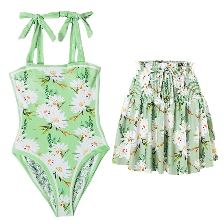 Y17 Reversible Modest Swimsuit 2-Piece Set For Women Conservative Swimwear S Size - Green