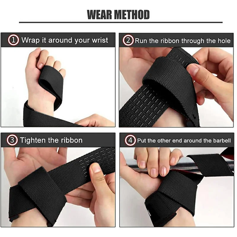 GOUNOD J46 1 Pair Deadlift Hand Straps Weightlifting Powerlifting Pull-Ups Wrist Support Non-Slip Grip Bands - Rose