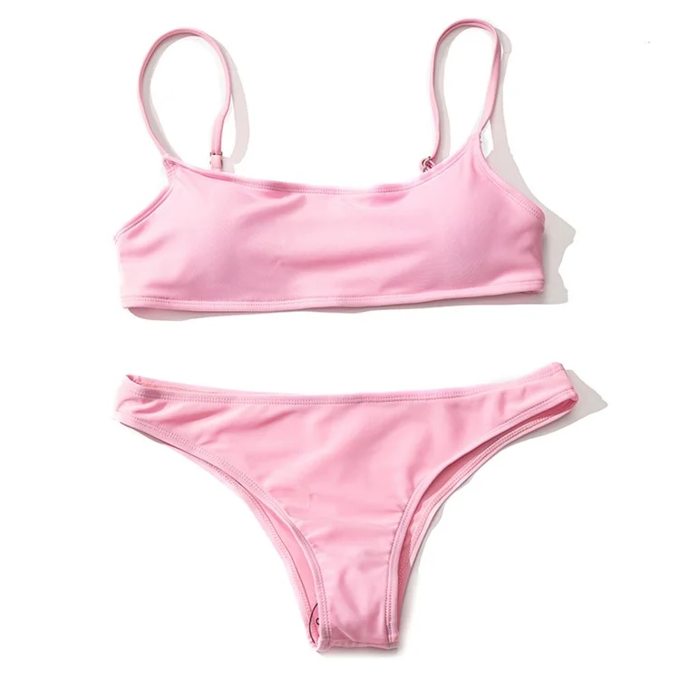 ZL181108 Bikini-Set Bademode Spaghettiträger Einfarbig Sexy Stil Badeanzug für Damen, Größe: L - Rosa