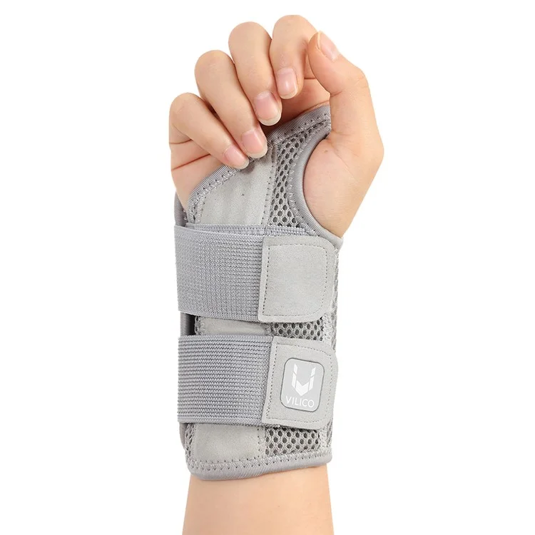 VILICO AB042 1 Pièce Support de Poignet Respirant Réglable Compression Attelle de Poignet pour Sports de Plein Air - Gris Main Droite S / M