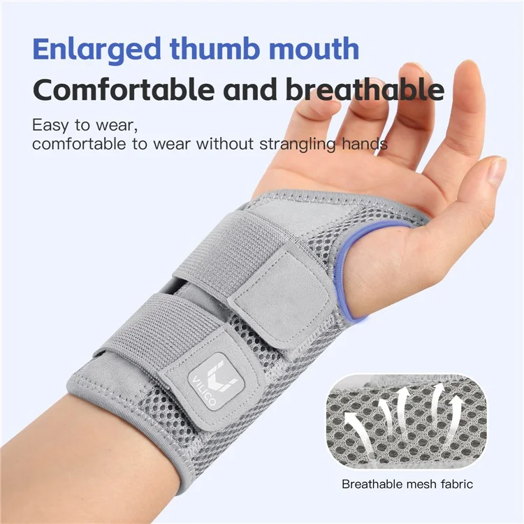 VILICO AB042 1 Pièce Support de Poignet Respirant Réglable Compression Attelle de Poignet pour Sports de Plein Air - Gris Main Droite S / M