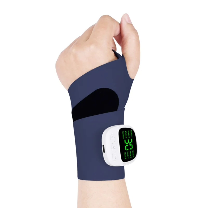 YF-JS100 Massageador de Pulso EMS para Bainha de Tendão, 8 Modos, 30 Níveis de Intensidade, Faixa Esportiva para Articulações da Mão - Azul Marinho