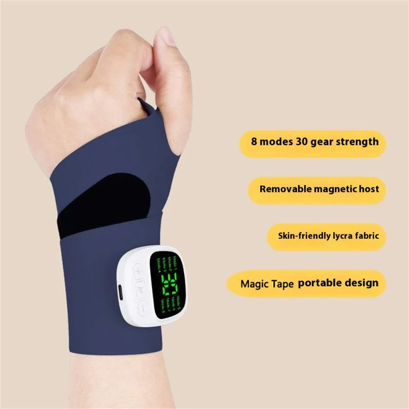 YF-JS100 Massageador de Pulso EMS para Bainha de Tendão, 8 Modos, 30 Níveis de Intensidade, Faixa Esportiva para Articulações da Mão - Azul Marinho