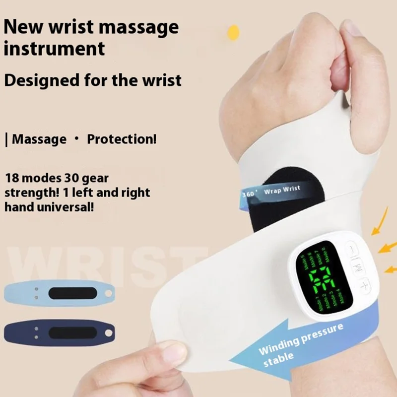 YF-JS100 Massageador de Pulso EMS para Bainha de Tendão, 8 Modos, 30 Níveis de Intensidade, Faixa Esportiva para Articulações da Mão - Azul Marinho