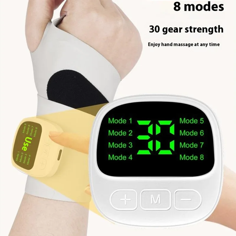 YF-JS100 Massageador de Pulso EMS para Bainha de Tendão, 8 Modos, 30 Níveis de Intensidade, Faixa Esportiva para Articulações da Mão - Azul Marinho