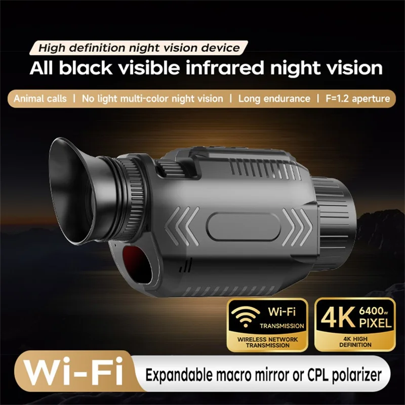 Câmera Monocular D15 WiFi Visão Noturna 4K Vídeo 64MP Foto Zoom 28x para Observação de Vida Selvagem, com Cartão de Memória de 32GB