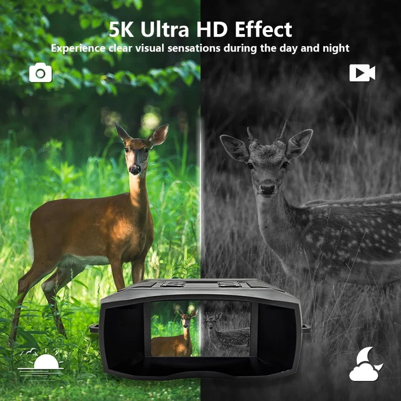 Binóculos de Visão Noturna Infravermelha 5K com Tela HD de 3 Polegadas, Zoom Digital 10X e Lanterna