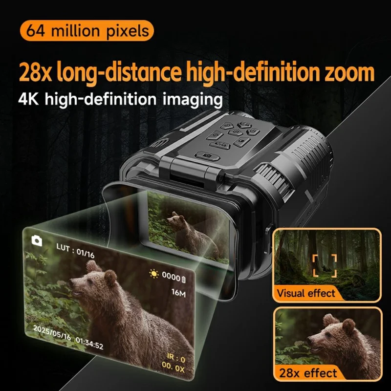 D13 4K HD Hunting Telescope 2 Inch IPS Screen 28x Zoom Outdoor Mini Binocular Night Vision Camera