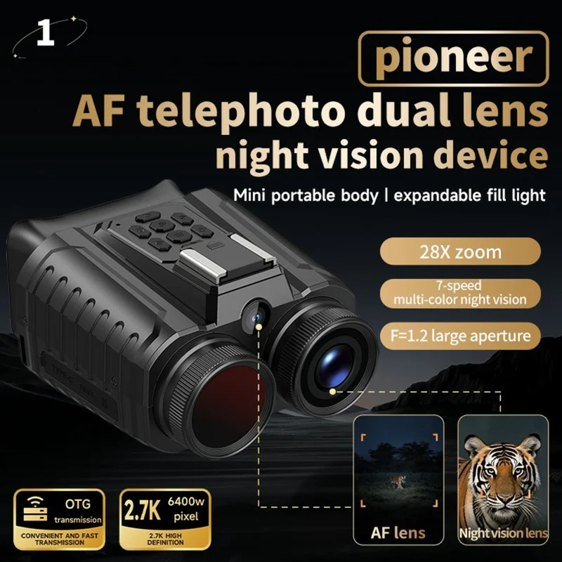 Binóculos de Visão Noturna NV109 Outdoor Hunting com Tela IPS de 2,0 Polegadas, Câmera de Gravação de Vídeo de Lente Dupla, com Cartão de 32GB