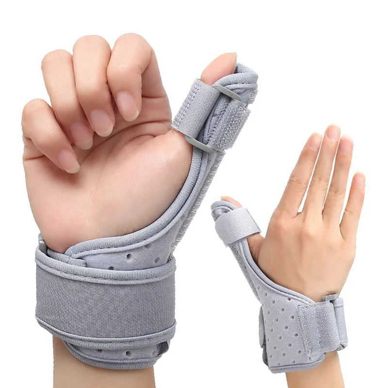 027 Thumb Brace Wrist Support Free Size Adjustable Compression Wrap for Pain Relief  /  Injury Prevention - Grey