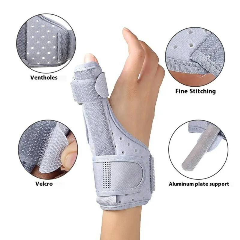 027 Thumb Brace Wrist Support Free Size Adjustable Compression Wrap for Pain Relief  /  Injury Prevention - Grey