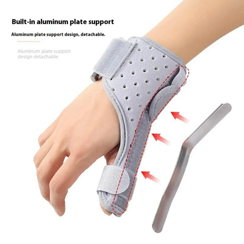 027 Thumb Brace Wrist Support Free Size Adjustable Compression Wrap for Pain Relief  /  Injury Prevention - Grey