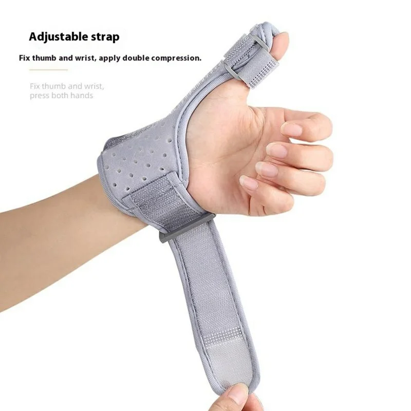 027 Thumb Brace Wrist Support Free Size Adjustable Compression Wrap for Pain Relief  /  Injury Prevention - Grey