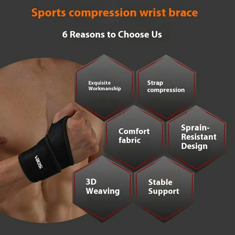 VBOSI 1008V Adult Compression Wrist Support Adjustable Protective Gear for Outdoor Sports - Black