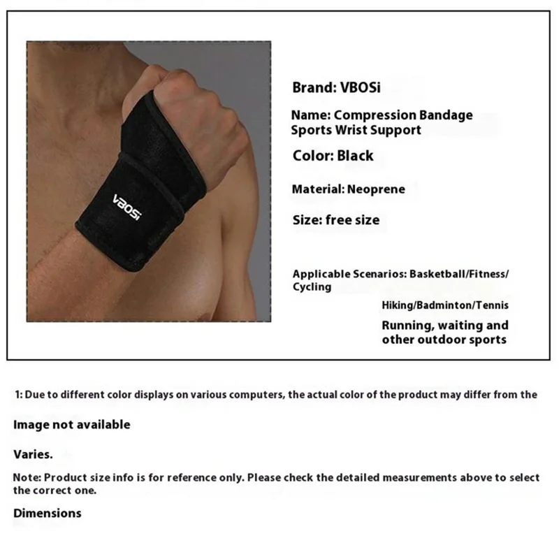 VBOSI 1008V Adult Compression Wrist Support Adjustable Protective Gear for Outdoor Sports - Black