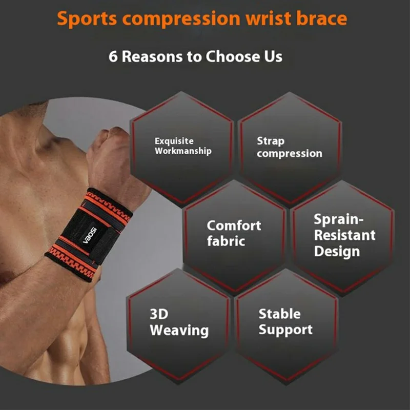 VBOSI 5017V Size L Adult Compression Wrist Support Brace Wrap Protective Gear for Basketball Tennis - Orange