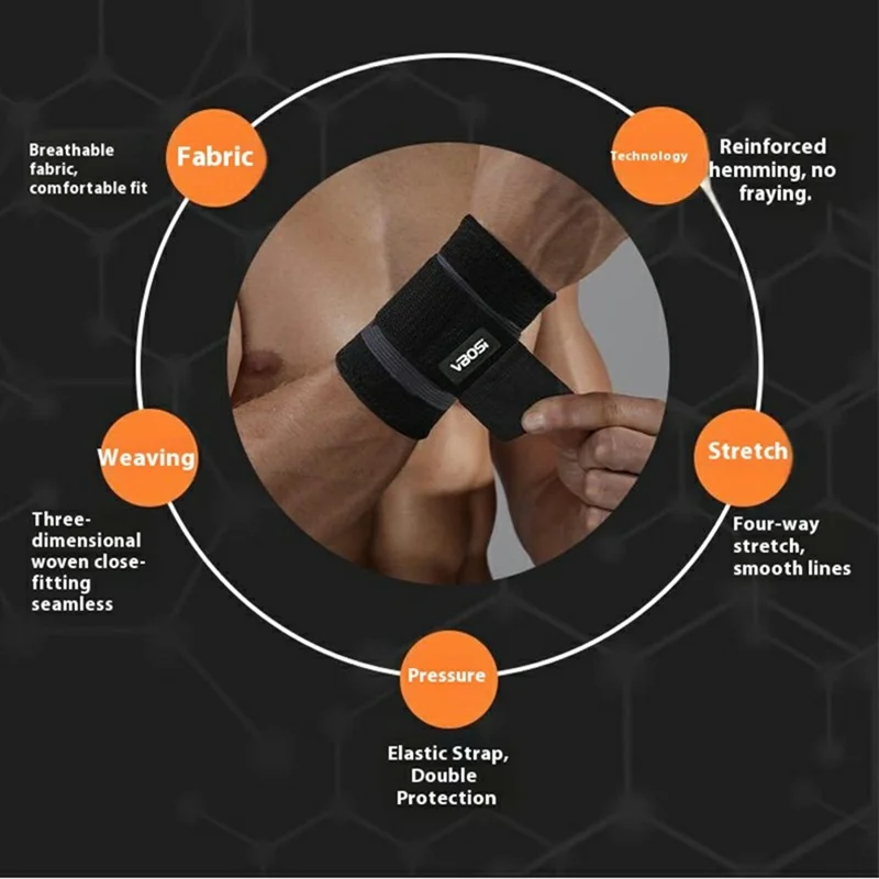 VBOSI 5017V Size L Adult Compression Wrist Support Brace Wrap Protective Gear for Basketball Tennis - Orange