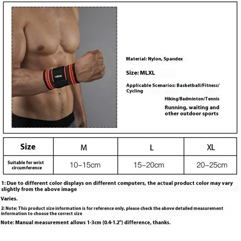 VBOSI 5017V Size L Adult Compression Wrist Support Brace Wrap Protective Gear for Basketball Tennis - Orange