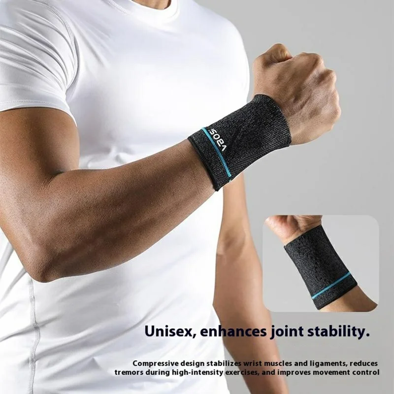 VBOSI 5087V 1Pc Size M Wrist Support Sweat Absorbing Compression Wrist Brace for Sports Protection - Light Grey