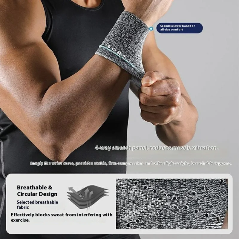 VBOSI 5087V 1Pc Size L Wrist Support Sweat Absorbing Compression Wrist Brace for Sports Protection - Light Grey