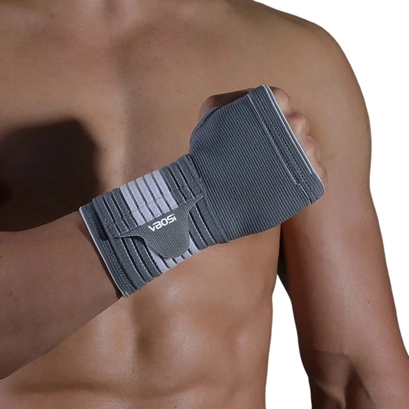 VBOSI 4127V 1Pc Size M Compression Wrap Wrist Support for Weightlifting Dumbbell Training Wrist Brace Protective Gear - Grey