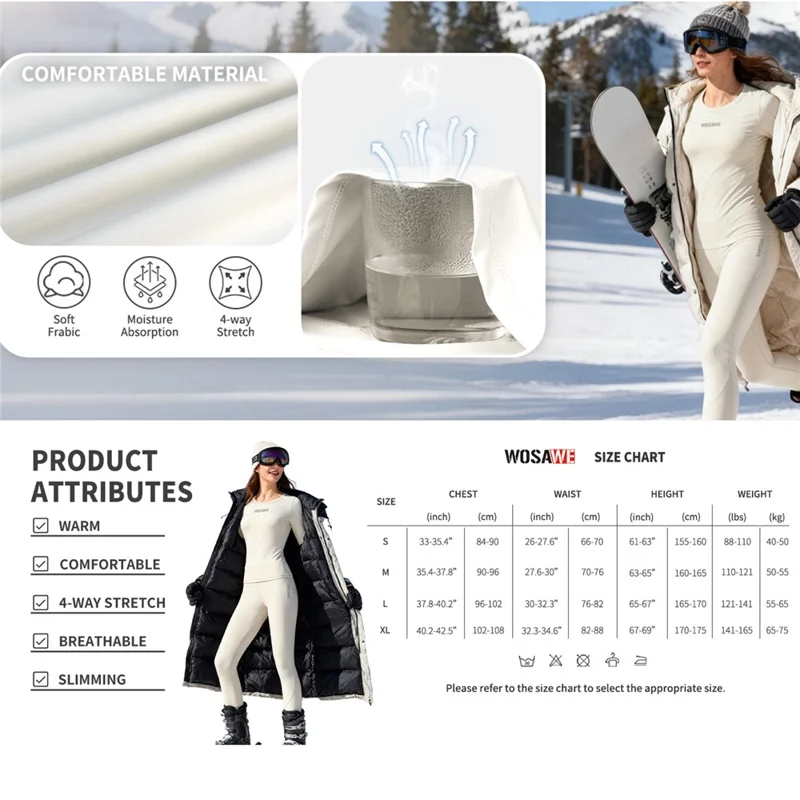 WOSAWE BD190 Para Mujer Pantalones Base de Lana de Abrigo de Esquí de Invierno Pantalones de Esquí Ajustados de Lana con Alta Elasticidad Resistentes al Frío - Amarillo Cremoso, Talla Asiática M / UE S