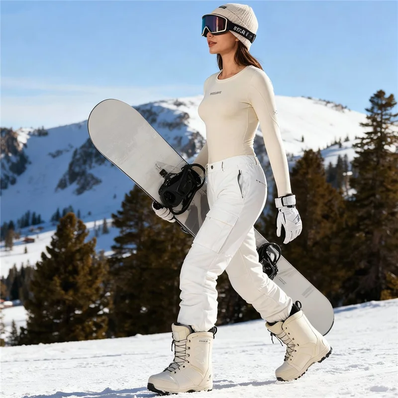 WOSAWE BD190 Para Mujer Pantalones Base de Lana de Abrigo de Esquí de Invierno Pantalones de Esquí Ajustados de Lana con Alta Elasticidad Resistentes al Frío - Amarillo Cremoso, Talla Asiática M / UE S