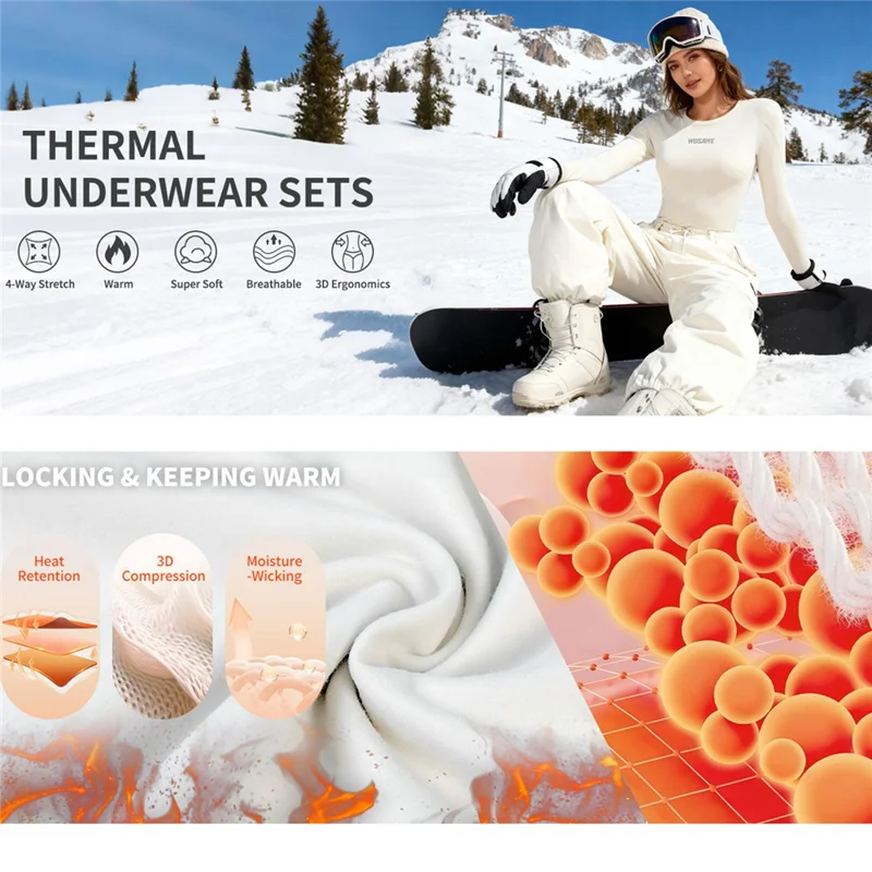 WOSAWE BD190 Para Mujer Pantalones Base de Lana de Abrigo de Esquí de Invierno Pantalones de Esquí Ajustados de Lana con Alta Elasticidad Resistentes al Frío - Amarillo Cremoso, Talla Asiática M / UE S