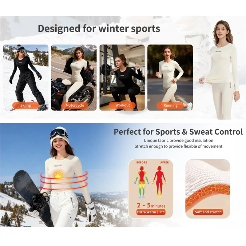 WOSAWE BD190 Para Mujer Pantalones Base de Lana de Abrigo de Esquí de Invierno Pantalones de Esquí Ajustados de Lana con Alta Elasticidad Resistentes al Frío - Amarillo Cremoso, Talla Asiática M / UE S